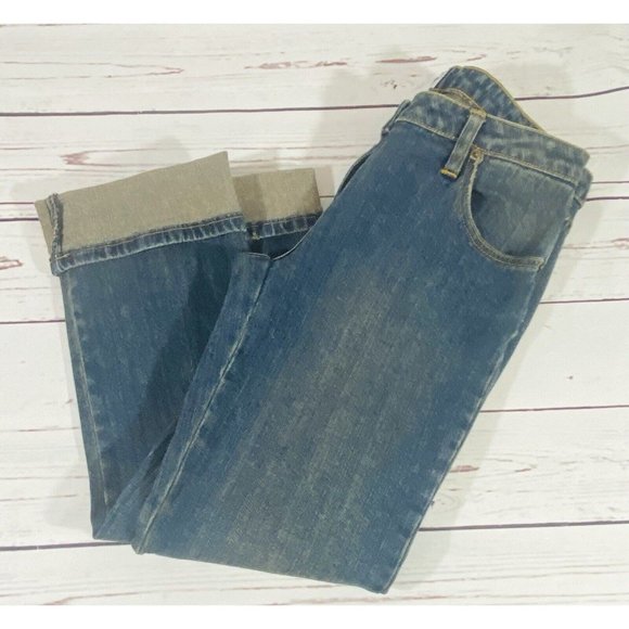BISOU BISOU Jeans Womens Sz 4 Denim Cuffed Capris Rolled Hem Tinted Wash - Picture 3 of 8